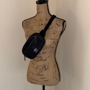 Adidas Black Faux Leather Fannypack Belt Bag with Trefoil